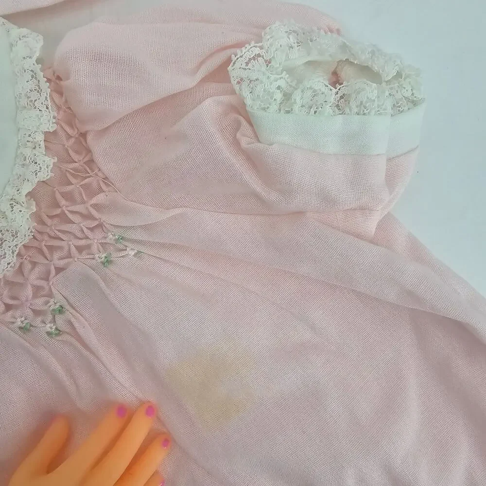 Vintage Polly Flinders Pink Lace Ruffle Frilly Smocked Dresses TWINS NB 0-3 mo